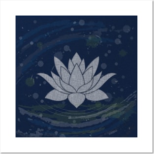 Lotus 1 In Blue-Art Prints, Tote, and Mugs Posters and Art